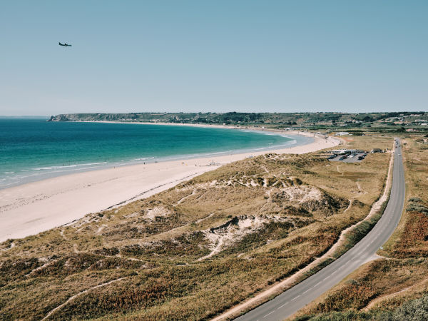 An aeroplane coming into land at Jersey Airport