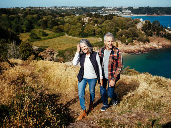 Couple walking on a headland
