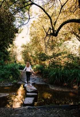 A woman walking in St. Catherine