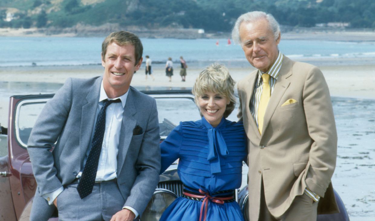 Picture shows - John Nettles as Jim Bergerac , Deborah Grant as Deborah Bergerac and Terence Alexander as Charlie Hungerford in series three of the drama 