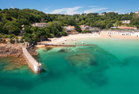 Aerial view of the pier in St. Brelade