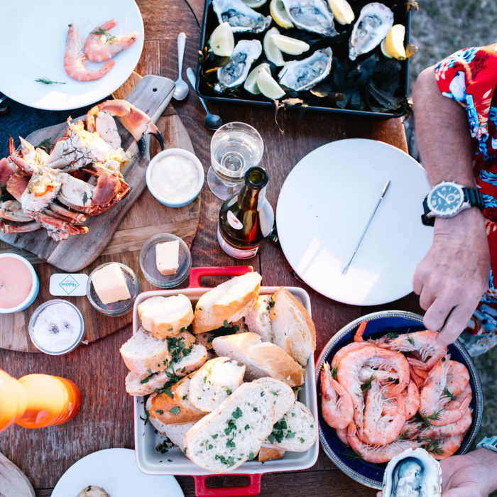 A table full of food taken from above