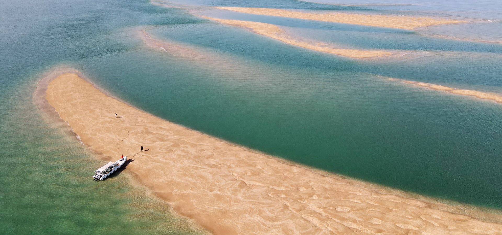 A rib moored at the Ecrehous Sand Bar