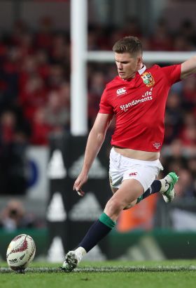 British and Irish Lions Owen Farrell kicks a penalt