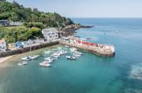 Aerial shot of a picturesque harbour in Jersey, Channel Islands