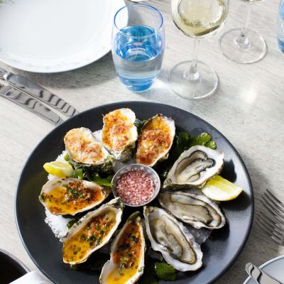 Fresh seafood on plate at Oyster Box