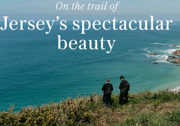 Telegraph Travel Jersey Tidal Trail. Shot of Plemont Bay in Jersey along with blue sea