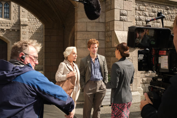 Zoe Wannamaker and Damien Molony on the set of Bergerac in Jersey